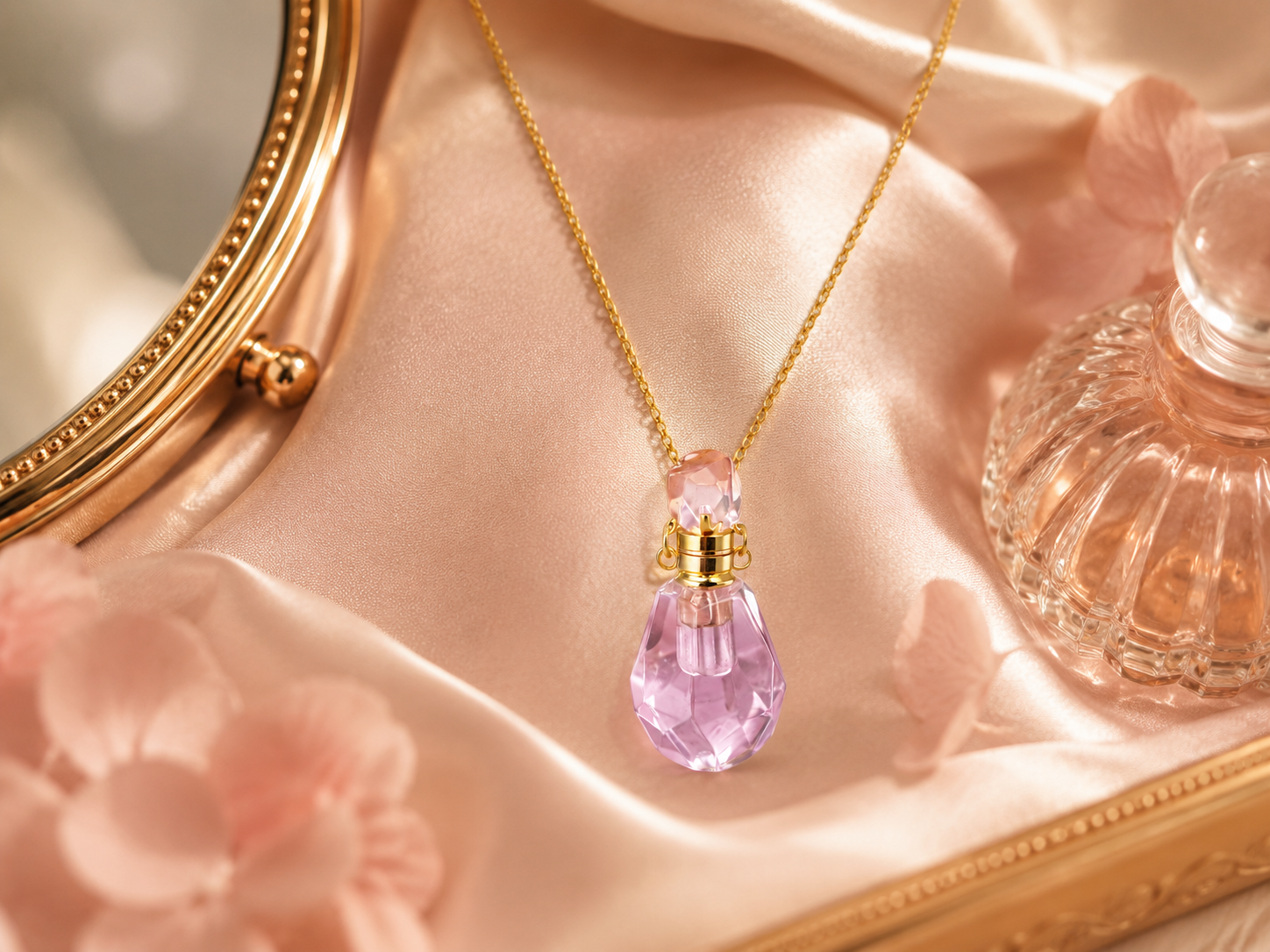 Pink Crystal Perfume Bottle Necklace product guide graphic