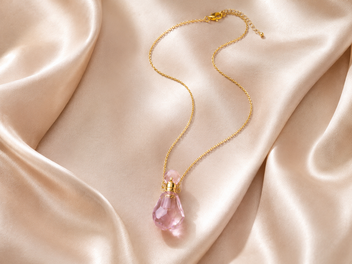 Pink Crystal Perfume Bottle Necklace
