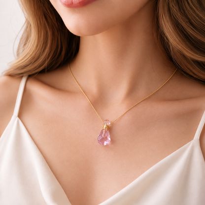 Pink Crystal Perfume Bottle Necklace lifestyle image