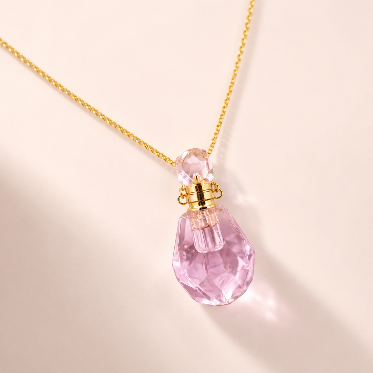 Pink Crystal Perfume Bottle Necklace styling image