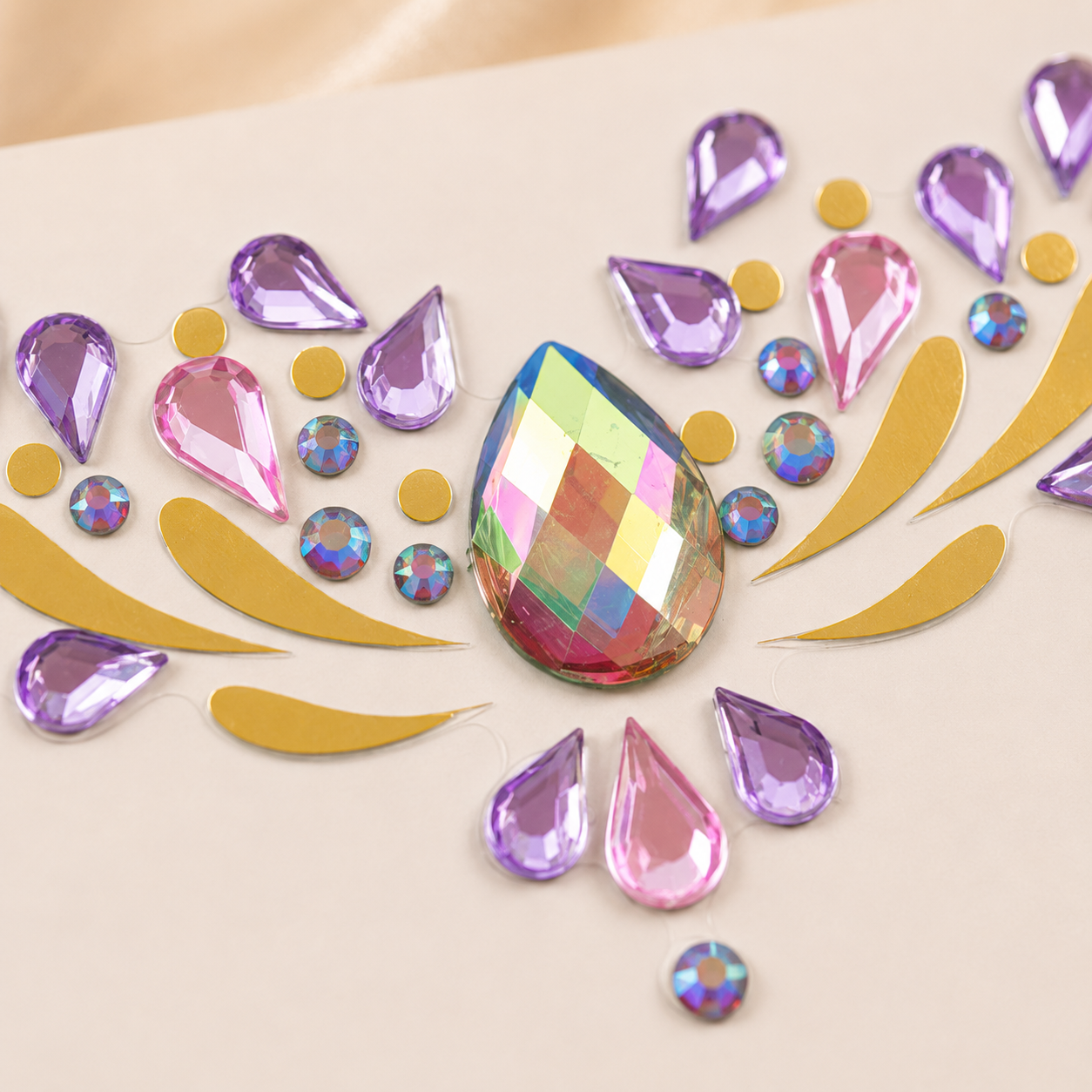 Close-up detail of Pink and Purple Festival Face Gems