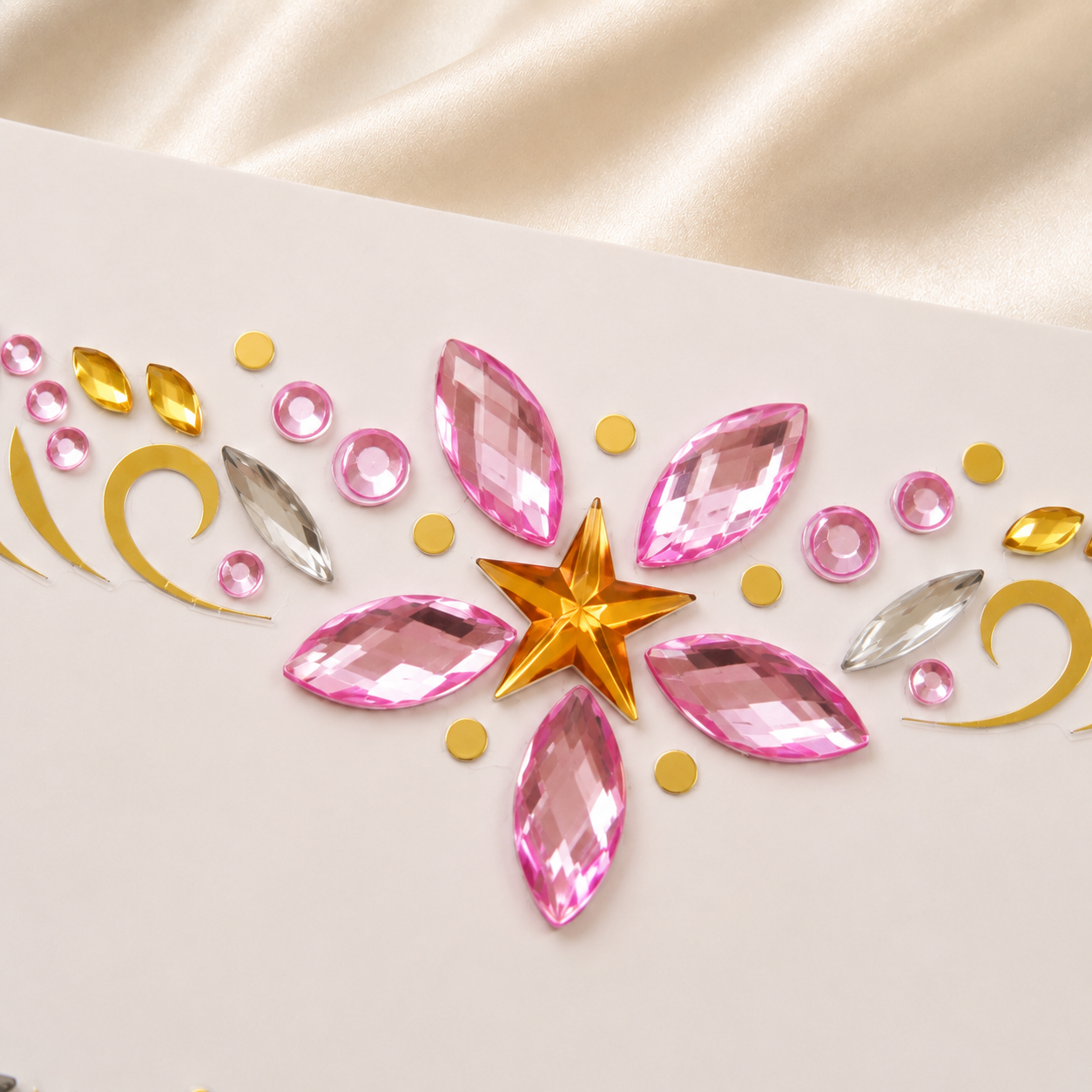 Close-up detail of Pink Star Festival Face Gems