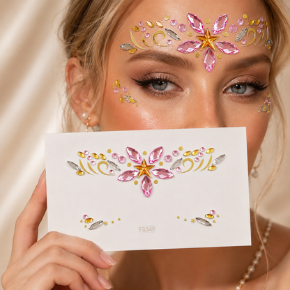 Pink Star Festival Face Gems shown with scale reference