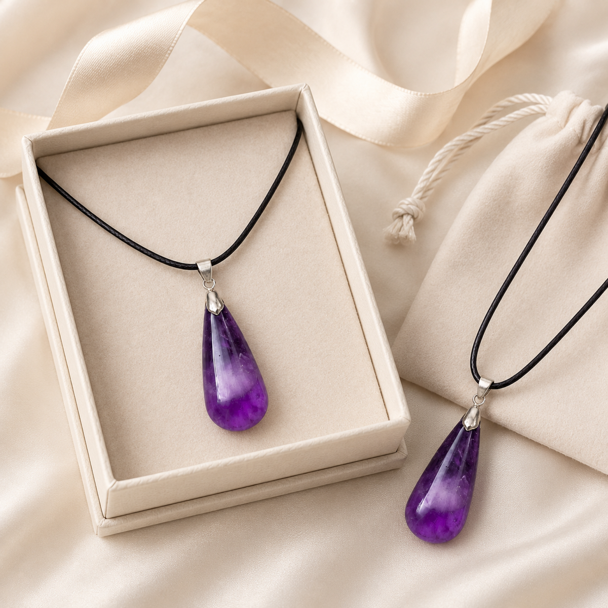 Purple Crystal Pendant Necklace gift-ready presentation image