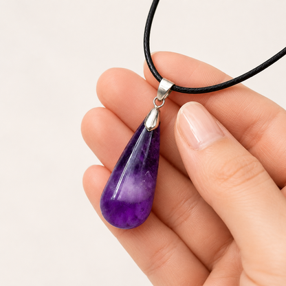 Purple Crystal Pendant Necklace shown for scale reference