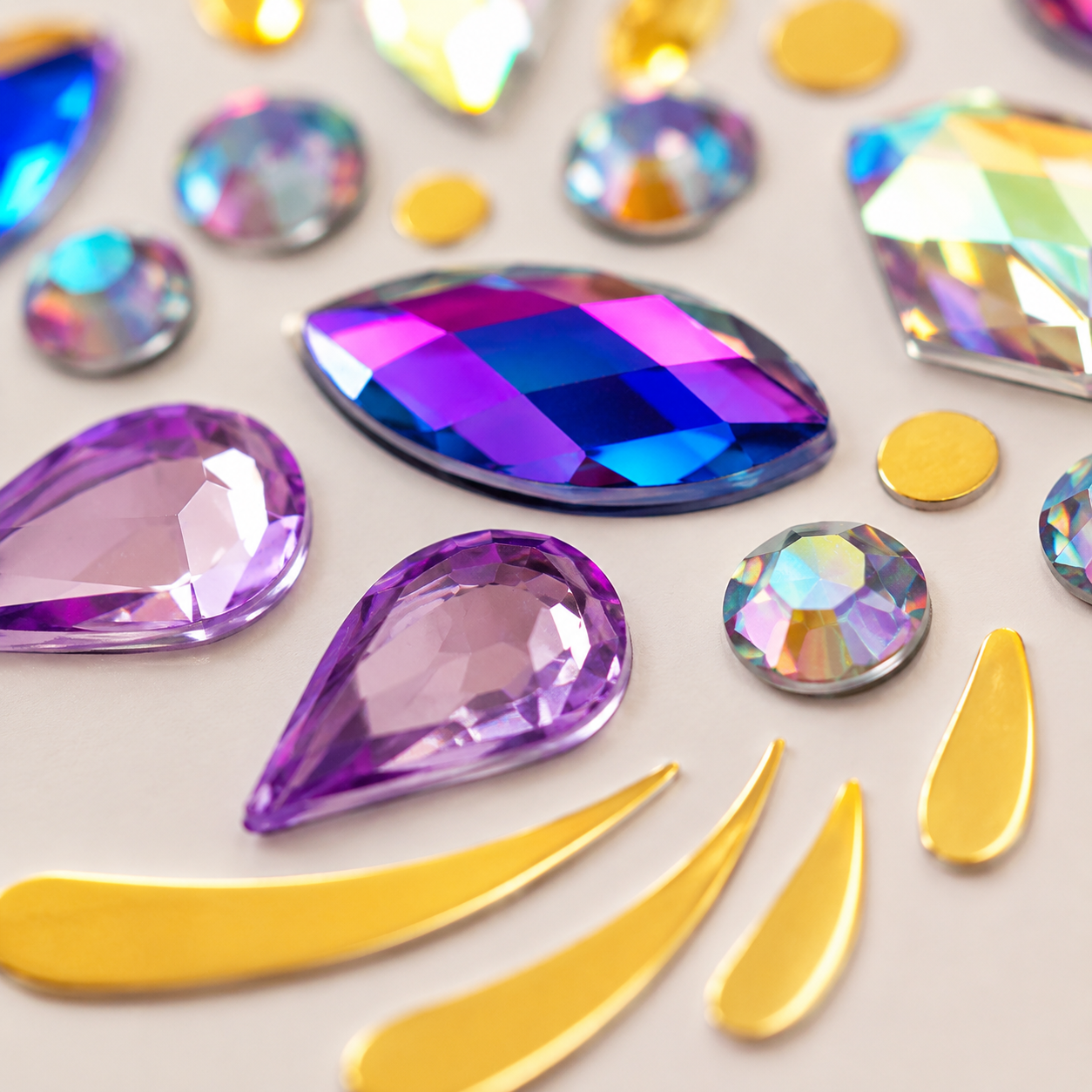 Close-up detail of Rainbow Jewel Festival Face Gems