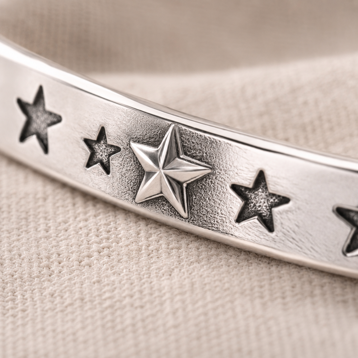 Close-up detail of Silver Star Cuff Bracelet