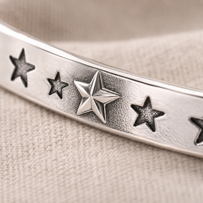 Close-up detail of Silver Star Cuff Bracelet