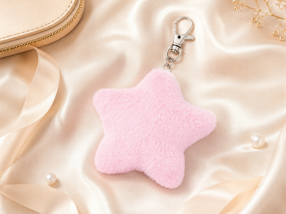 Pink Star Pom Pom Keychain variant with fluffy star bag charm