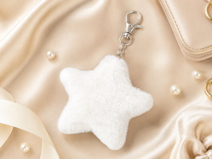 White Star Pom Pom Keychain variant with fluffy star bag charm