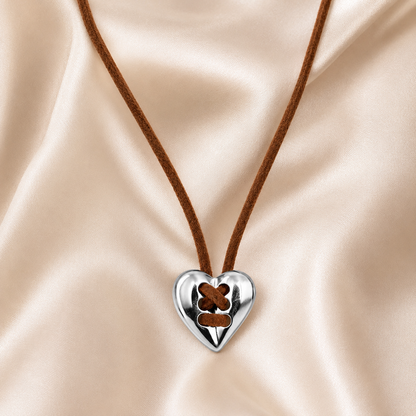 Vintage Silver Heart Leather Necklace product image