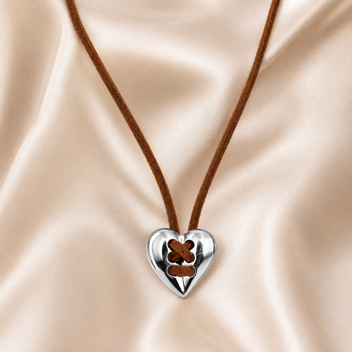 Vintage Silver Heart Leather Necklace