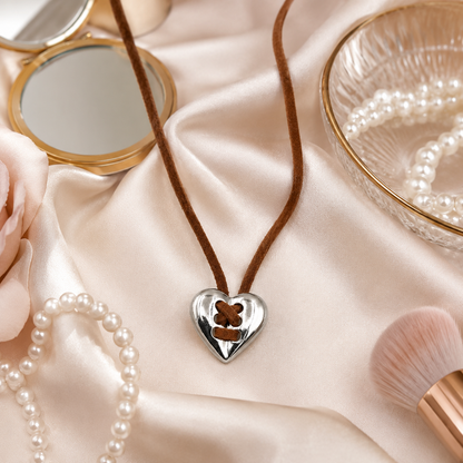 Vintage Silver Heart Leather Necklace lifestyle image