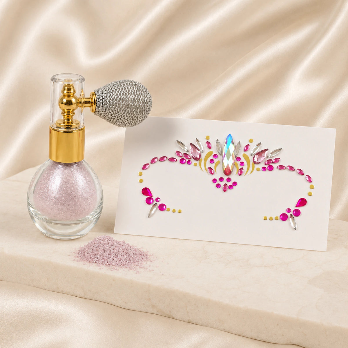 Soft Pink Festival Glow Bundle gift-ready presentation with soft pink body shimmer and pink festival face gems