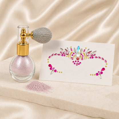 Soft Pink Festival Glow Bundle gift-ready presentation with soft pink body shimmer and pink festival face gems