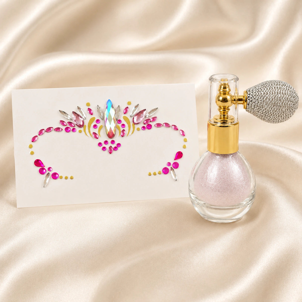 Soft Pink Festival Glow Bundle hero packshot with soft pink body shimmer and pink festival face gems