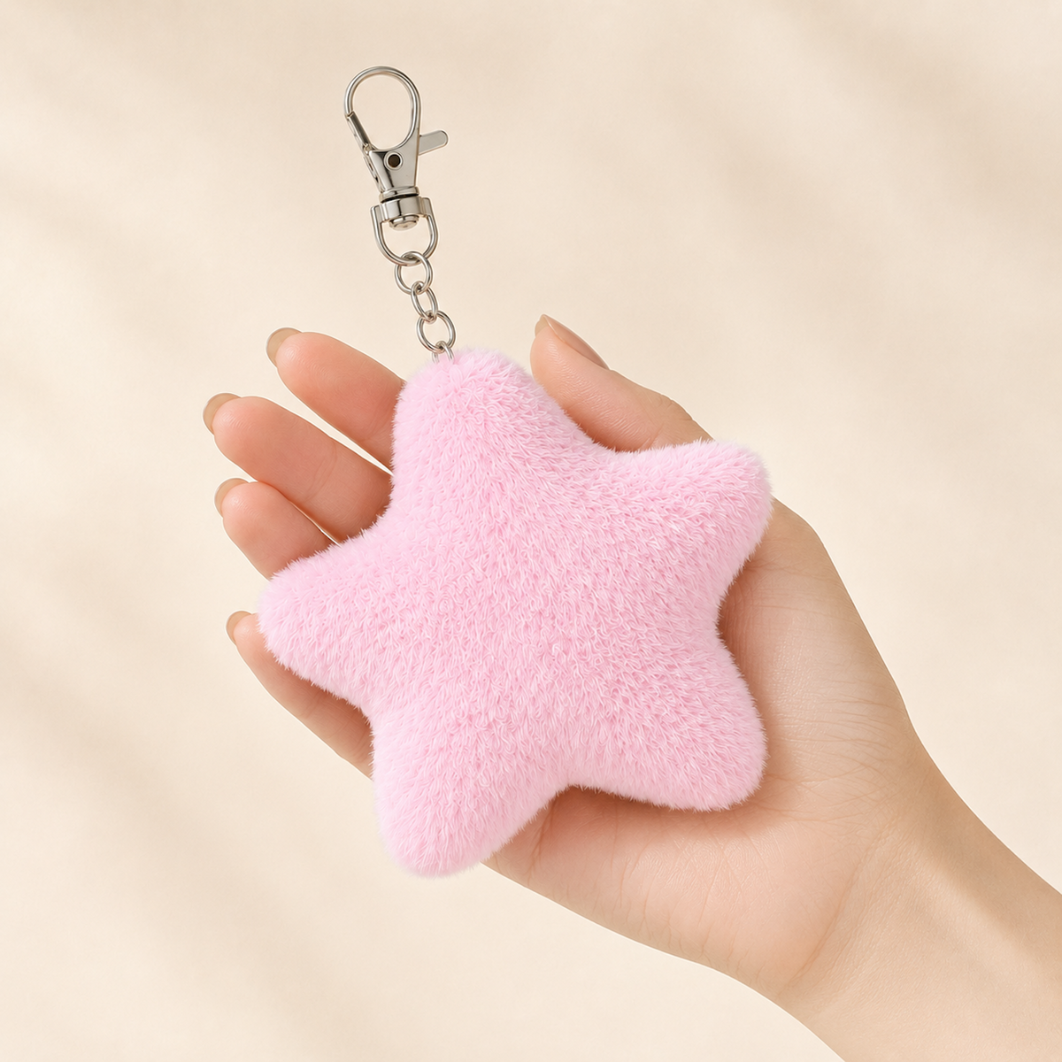 Star Pom Pom Keychain Default Title showing scale and fit
