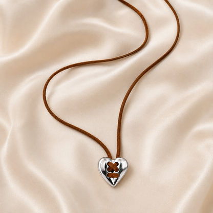Vintage Silver Heart Leather Necklace styled product view