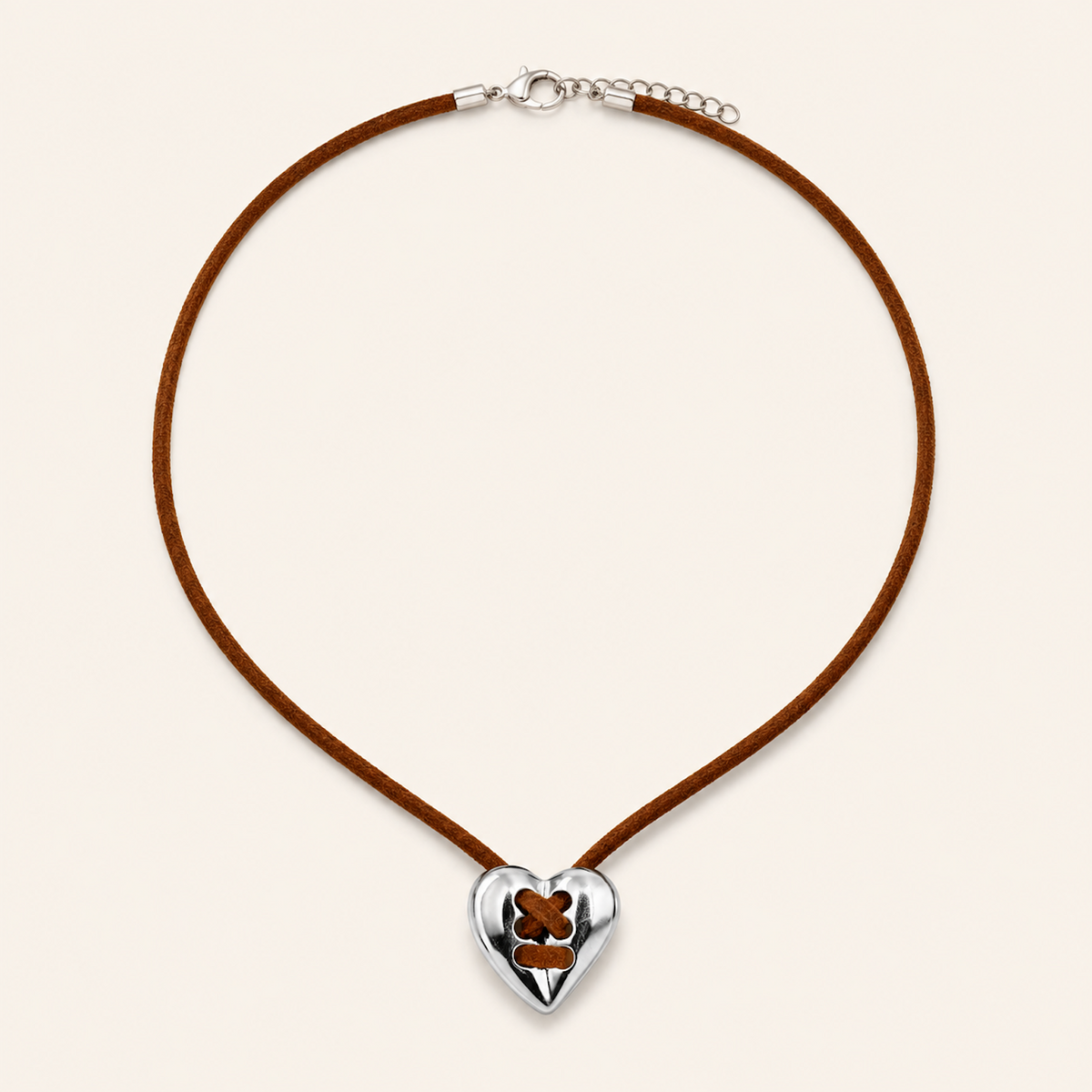 Vintage Silver Heart Leather Necklace hero product image