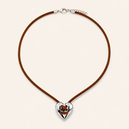 Vintage Silver Heart Leather Necklace hero product image