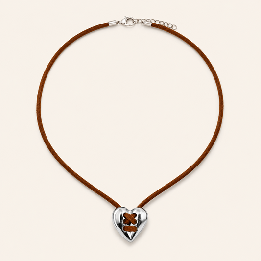 Vintage Silver Heart Leather Necklace hero product image